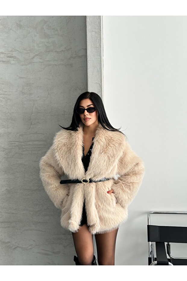 Premium Quality Extra Full Fur Lined Fur Coat with Belt 25103