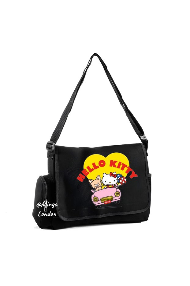 Black Hello Kitty Car Printed Messenger Bag -Minga London