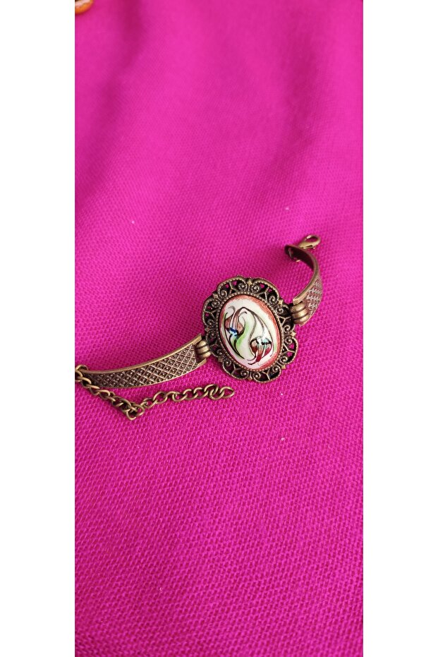 Tulip Flower Patterned Tile Copper Color Bracelet