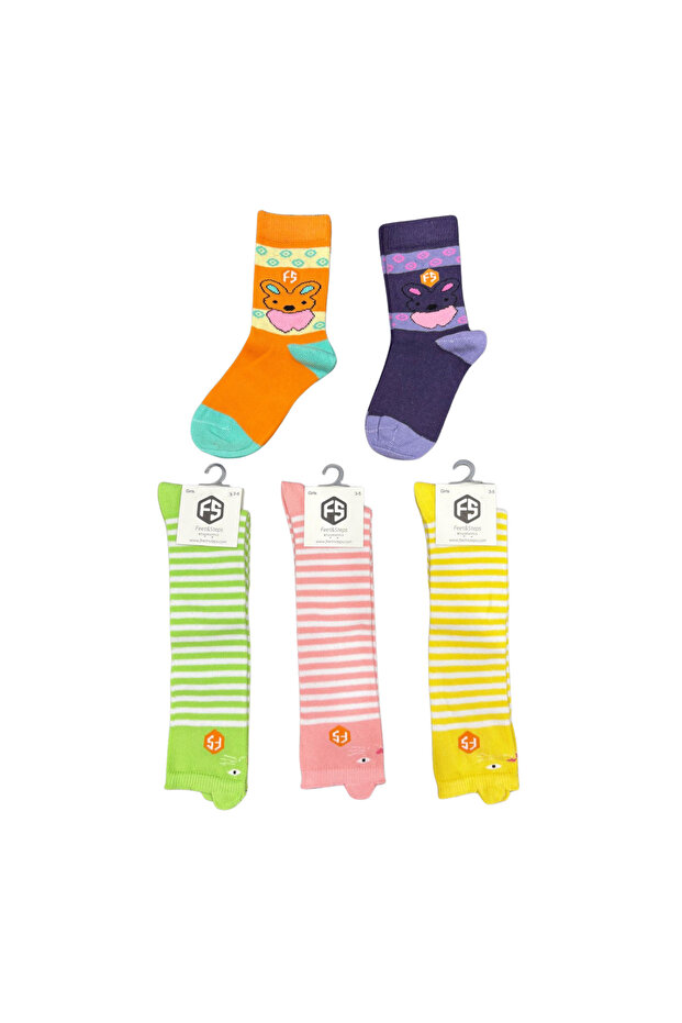 Girl's Colorful Patterned Casual Cotton Seamless Socks