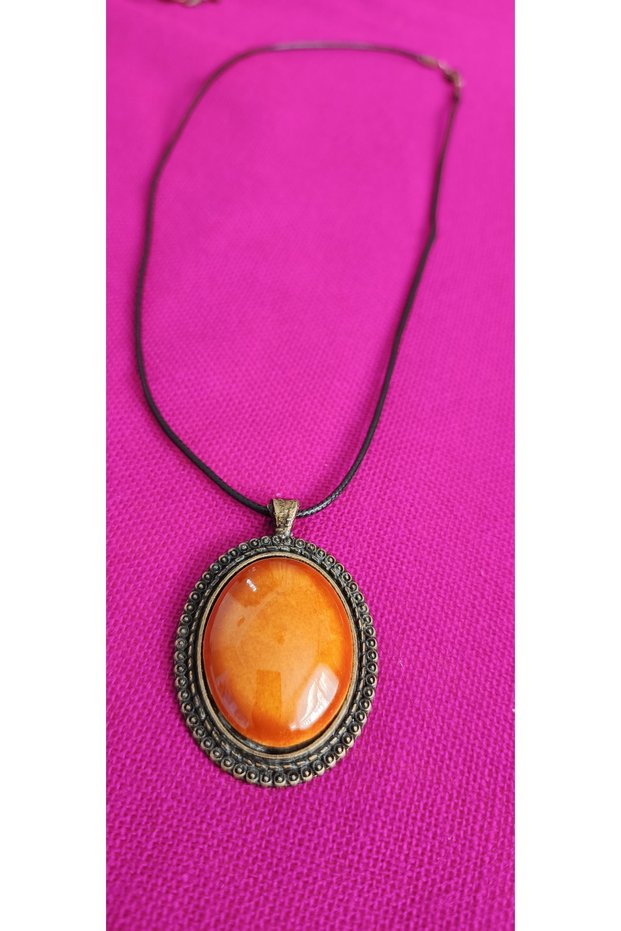Tile Stone Copper Colored Necklace
