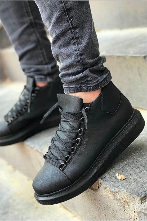 Ch258X Men's Sports Casual Lace-Up Leather Boots Cst - Black