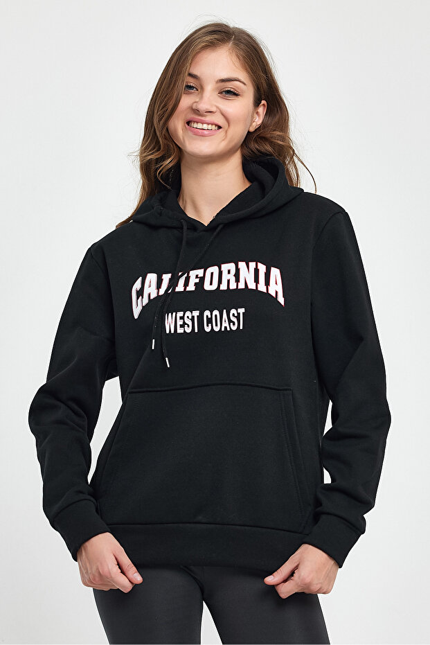 Women's Hooded Comfortable Fleece Lined 3 Thread California West Printed Sweatshirt Spr24Swk08