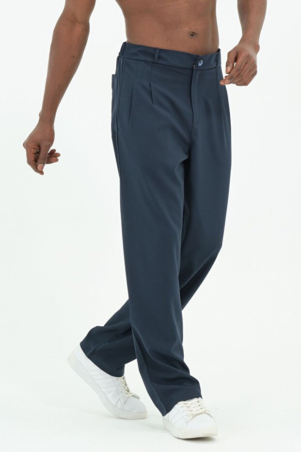 2Xs-10Xl Comfortable Fit Pleated High Waist Men's Navy Blue Pants