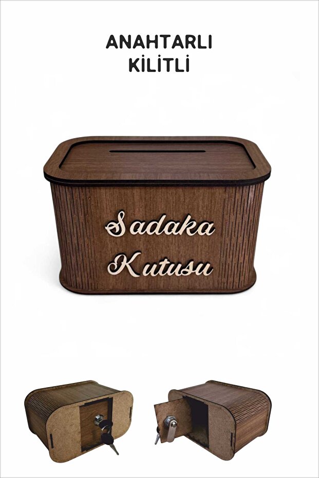 Sadaka Kutusu Kilitli Modern Tasarım Ceviz MDF - 1