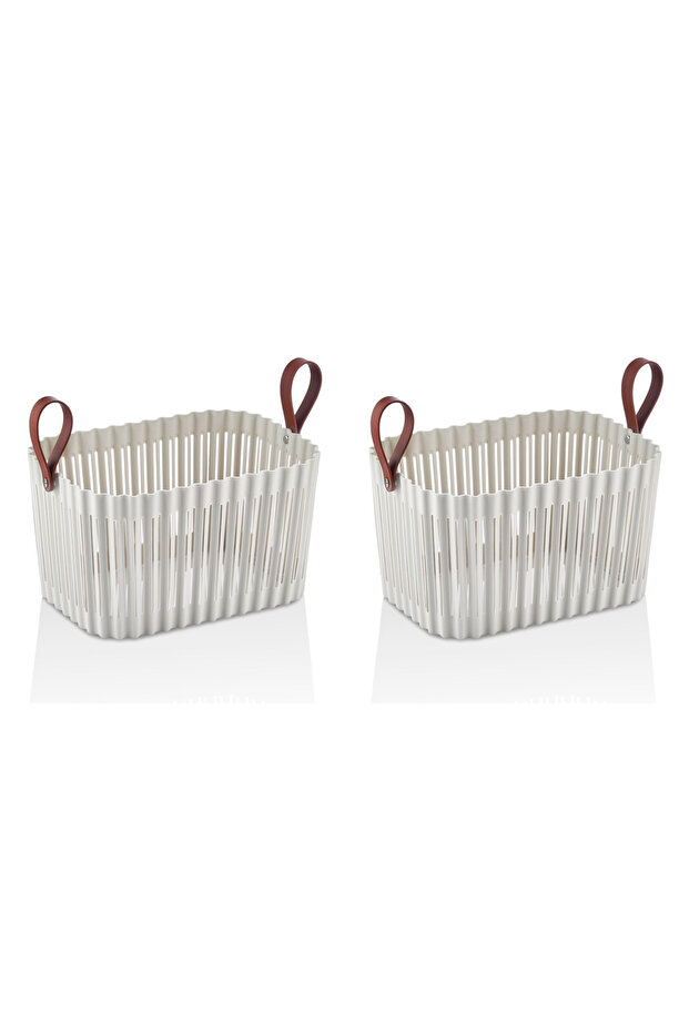 FLEXION Beige 2-Piece Rectangular Basket Set 10 Lt - Bathroom and Kitchen Organizer - 2