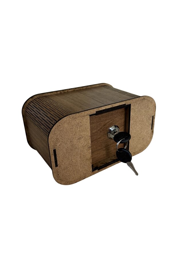 Sadaka Kutusu Kilitli Modern Tasarım Ceviz MDF - 4