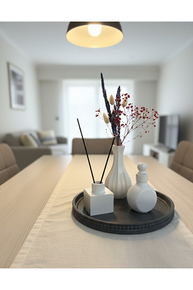 Dekoratif Vazo & Tütsülük , Amber kokulu & Tepsi Seti (Çiçek Dahil Değildir) - 1