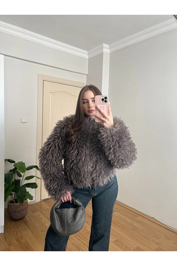 Antrasit Kürk Ceket - 7