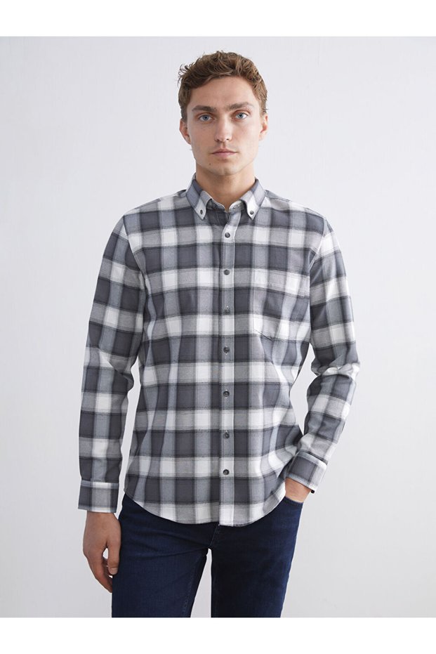 Shining Choices from Shining Store Standard Fit Long Sleeve Checked Embroidered Men's Shirt
