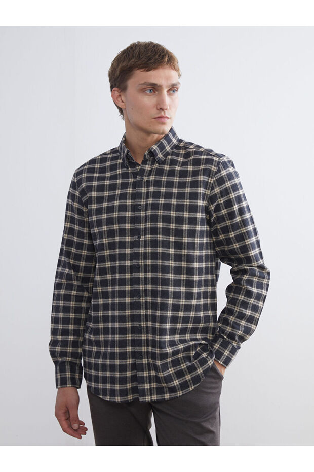 Esvab • Modern & Distinctive Standart Fit Long Sleeve Checkered Embroidered Men's Lumberjack Shirt