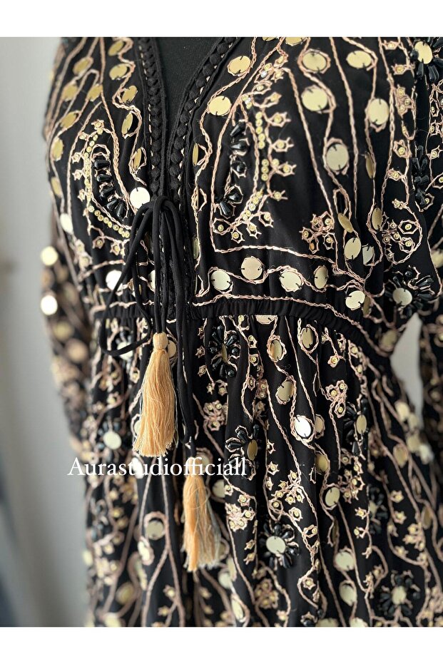 İthal İşlemeli Uzun Abiye Elbise - 4