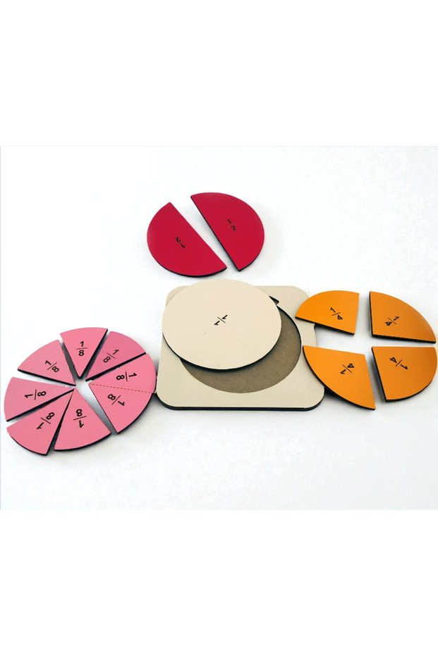 (5 Sets) Wooden Fraction Set - Elementary School Mathematics Lesson Fraction Set - Educational Montessori Learning Toys