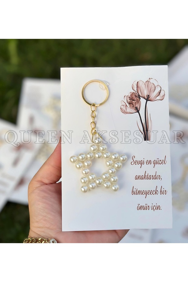 Pearl and Star Design Gift Card Holder Keychain Wedding Engagement Nikah Birthday Mevlüt Gift