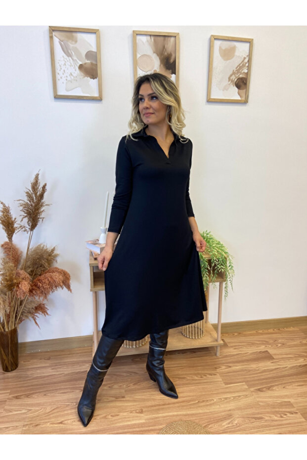 Women's Long Sleeve Neckline Midi Viscose Two Thread Dress