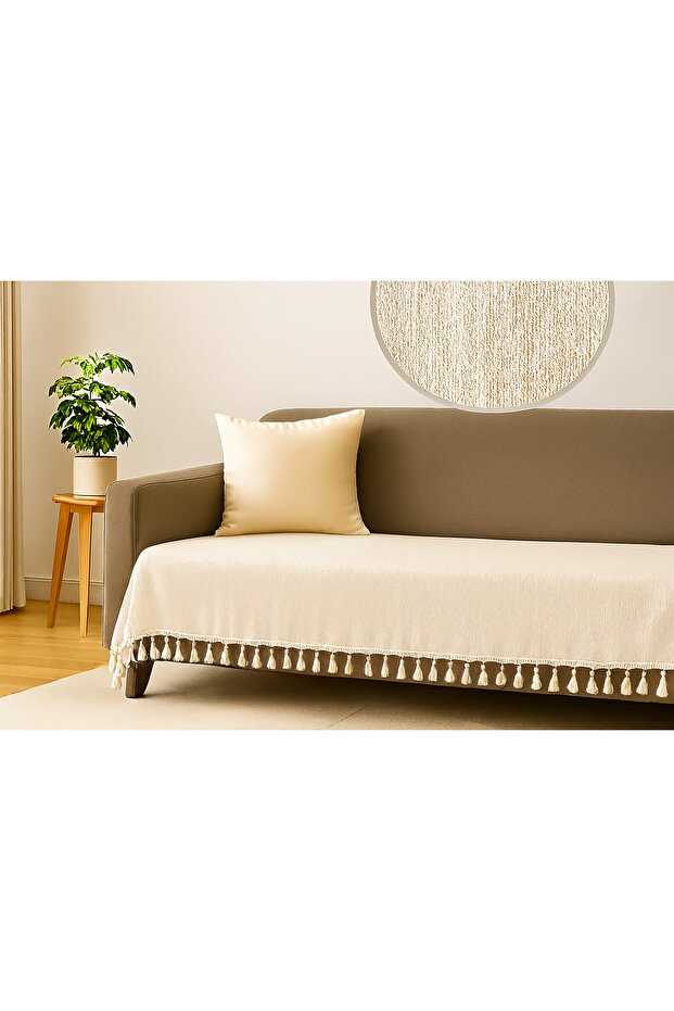 Buldan Light Beige Sofa Cover Linen Couch Cover 115X200 That Covers the Seating Area