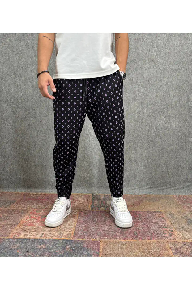 Patterned Baggy Trousers with Elastic Waist
