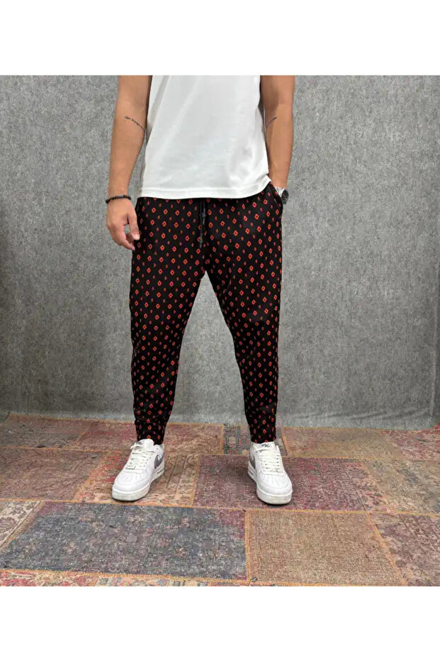 Patterned Baggy Trousers with Elastic Waist