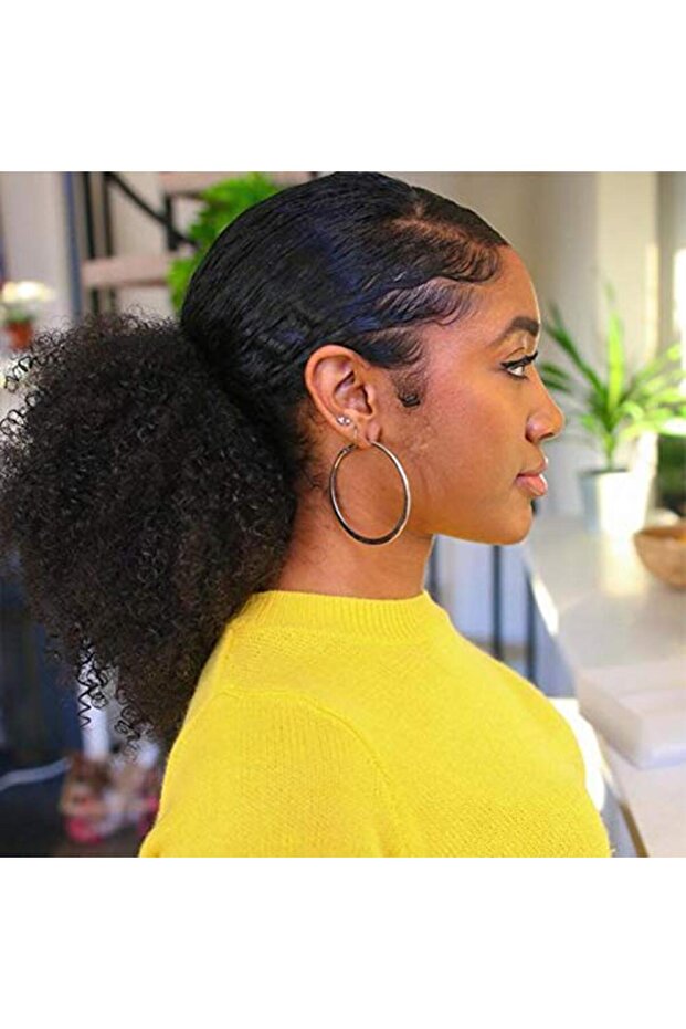 Afro Kinky Curly Drawstring Ponytail for Black Women (Black, 1B)