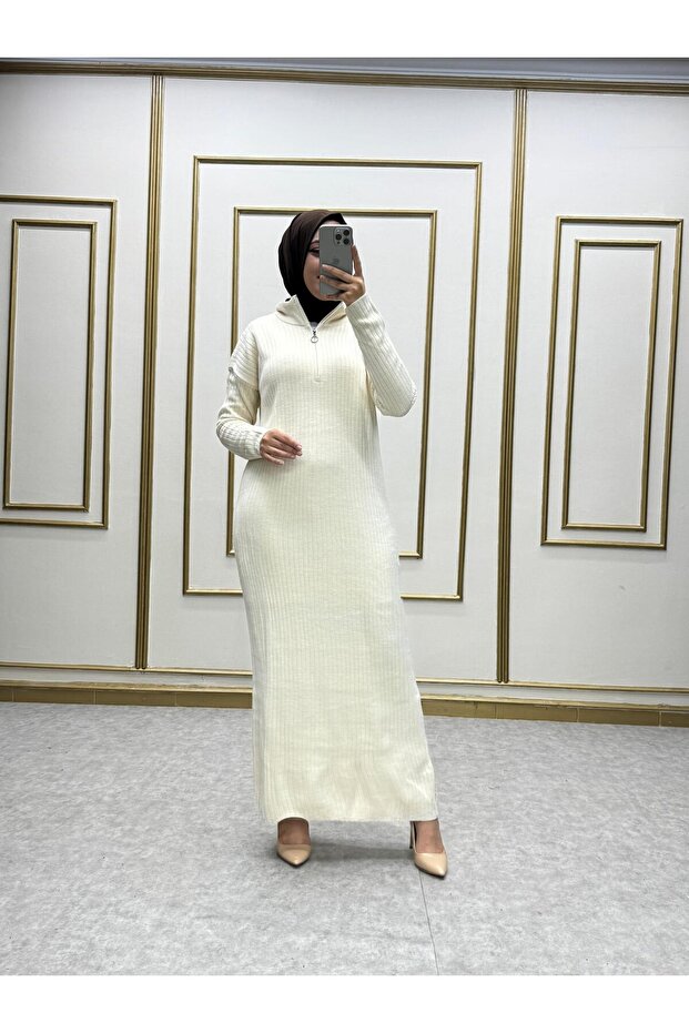 FERMUARLI TRİKO UZUN ELBİSE - 7