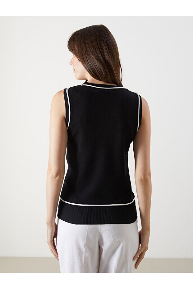 Siyah Bisiklet Yaka Kadın Triko Atlet - 5