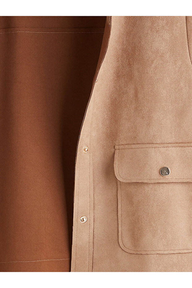 Peak Yeni Sezon Bisiklet Yaka Süet Görünümlü Kadın Ceket - 6