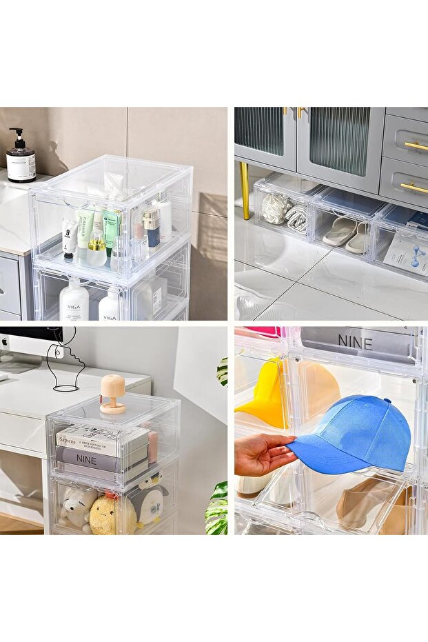 6 Pack Large Shoe Boxes, Clear Shoe Storage Organizer with Magnetic Front Door, Stackable Stor - 7