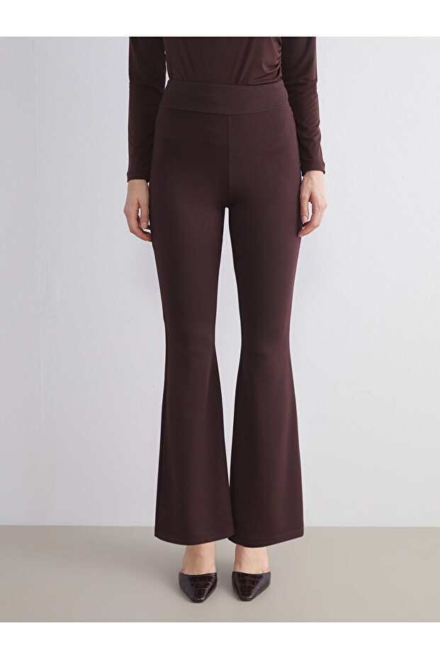 Kahverengi İspanyol Paça Kadın Tayt Pantolon - 4