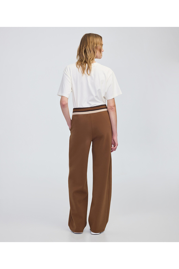 Kontrast elastik bel pantolon - 6