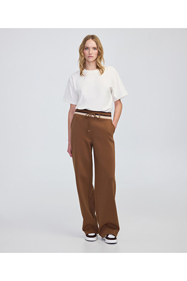 Kontrast elastik bel pantolon - 2