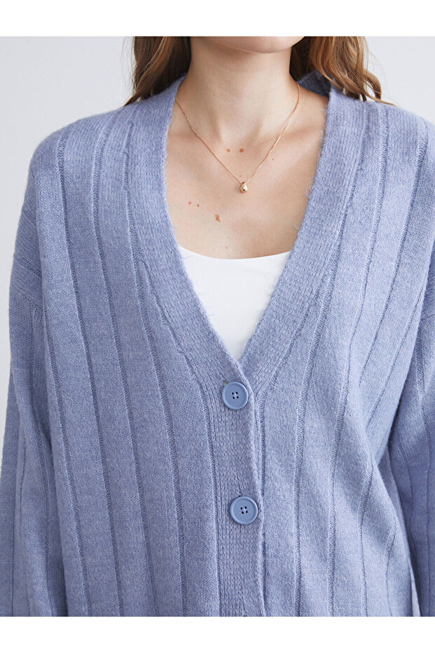 V Yaka Kadın Triko Hırka - 4