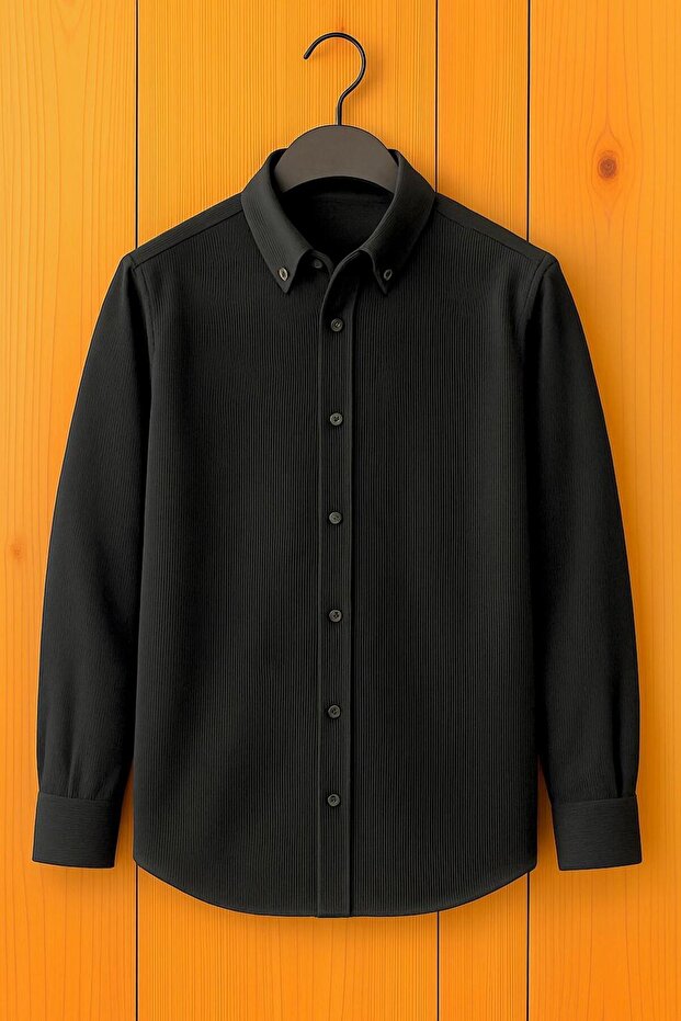 Men's Velvet Shirt Black Long Sleeve