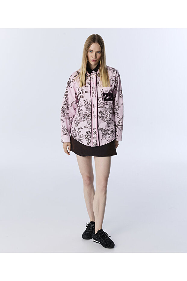 Patterned Contrast Collar Shirt - 5