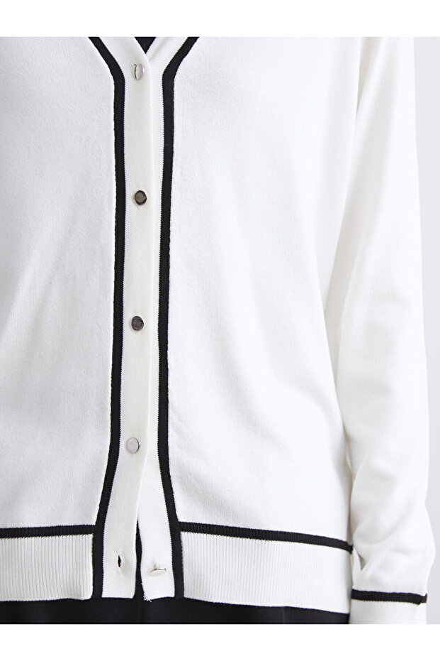 V Yaka Kadın Triko Hırka - 4