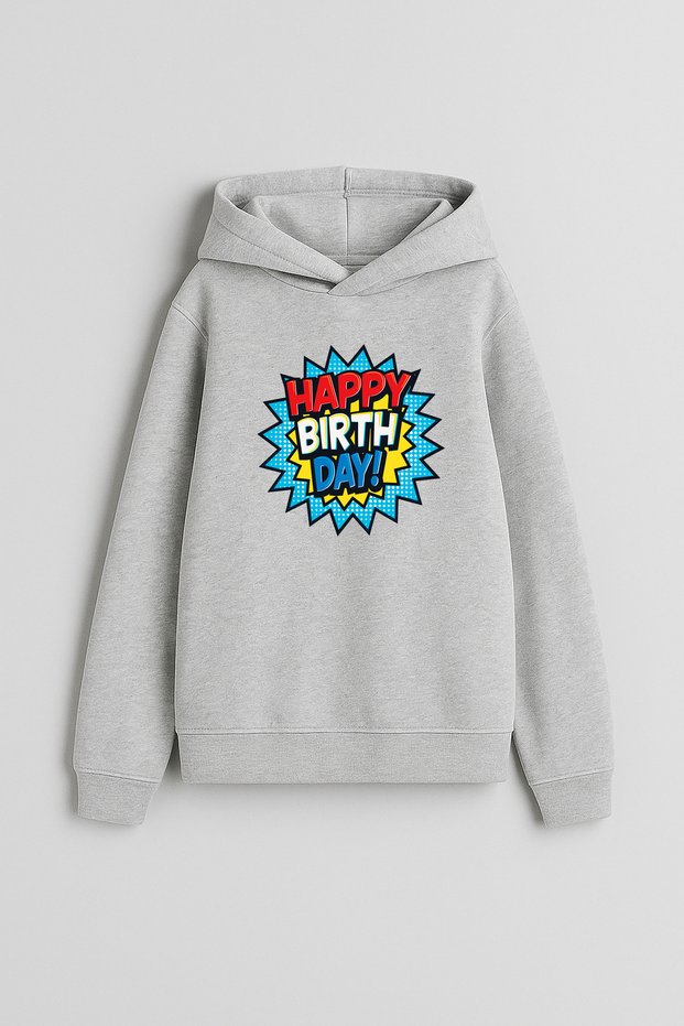 Birthday Printed Boys Girls Children's Grey Hooded Hoodie Sweatshirt Hoodie