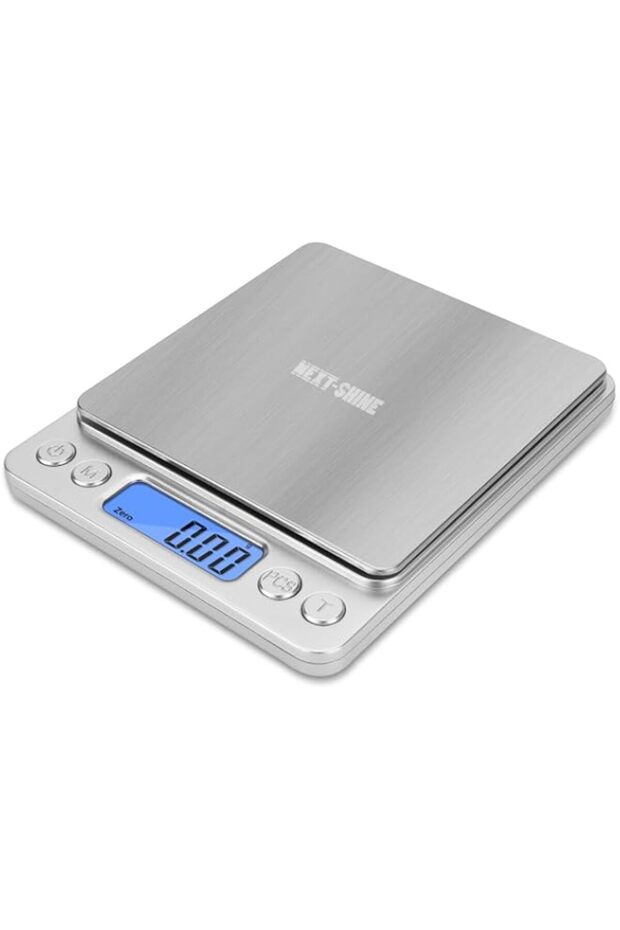 NEXT-SHINE Digital Kitchen Scale 500 x 0.01 Gram, Pocket Size with PCS Tare Switch Weighing Units Fu