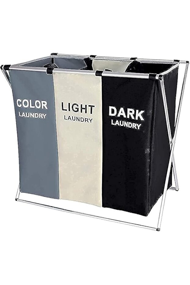 Dreamons link 3-section laundry basket black/white/grey 137l