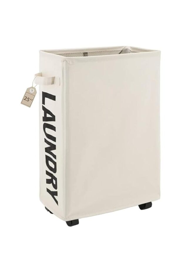 TAME Large Laundry Hamper, Rolling Laundry Basket,Tall Narrow Laundry Basket with Wheels Slim Laundr