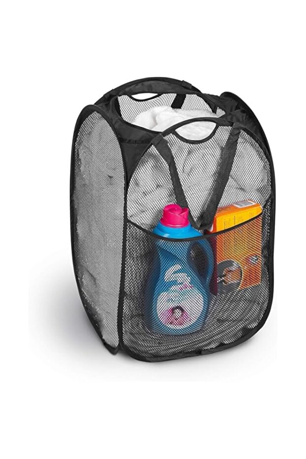 2pcs Classic Fabric Pop-Up Laundry Hamper with Handle, Foldable Mesh Dirty Clothes Basket, Multi-Roo - 1