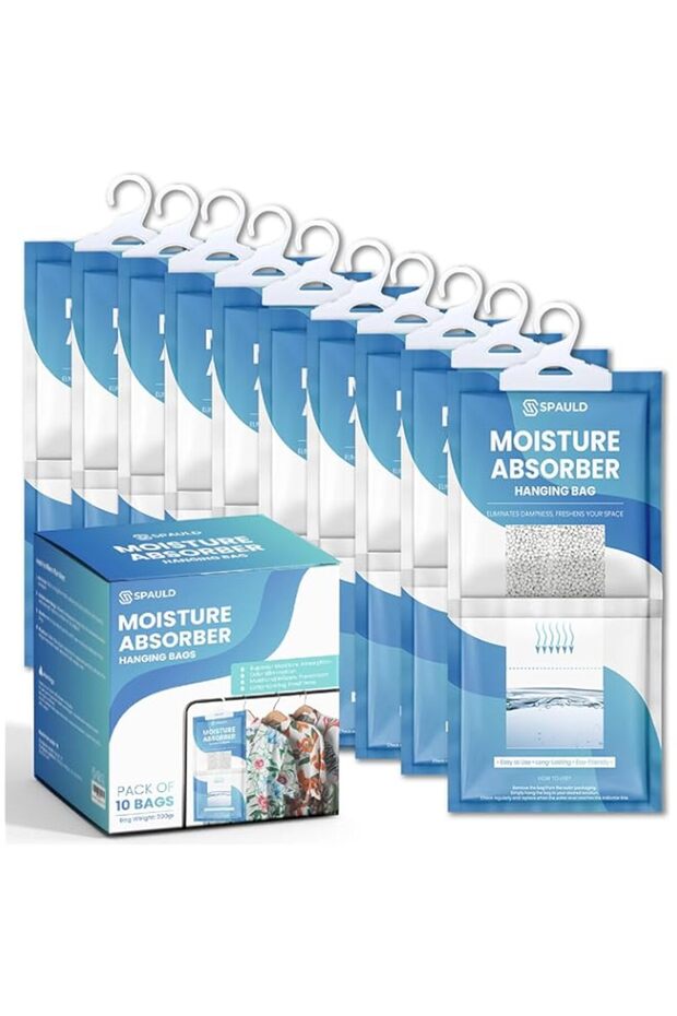 SPAULD Moisture Absorber Bags, Large 230g Each (Pack of 10) Super Absorbing Unscented Hanging Closet