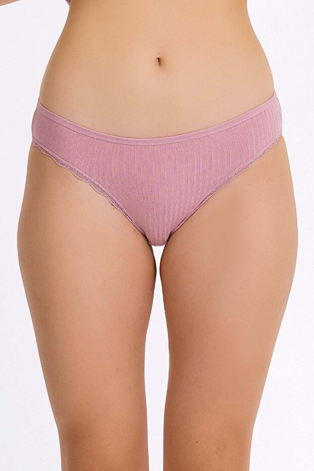 Women's Lace Detailed Thin Striped Panties 10 Pieces Long