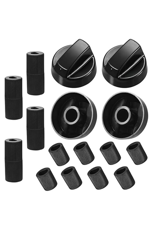 ALANX 4 Pack Black Universal Control Knobs, with 4 x Long adapters and 8 x Short adapters, Adaptors - 1