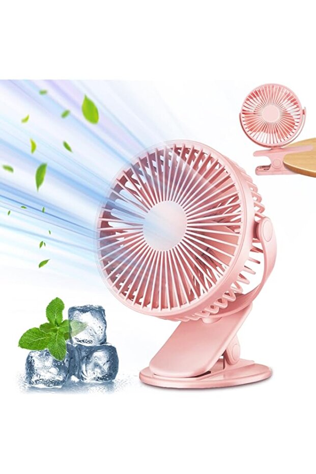 STAYOUNG Portable Desktop Clip Fan - Battery Powered USB Fan, 3 Speed Adjustable, Sturdy Clip, 720°