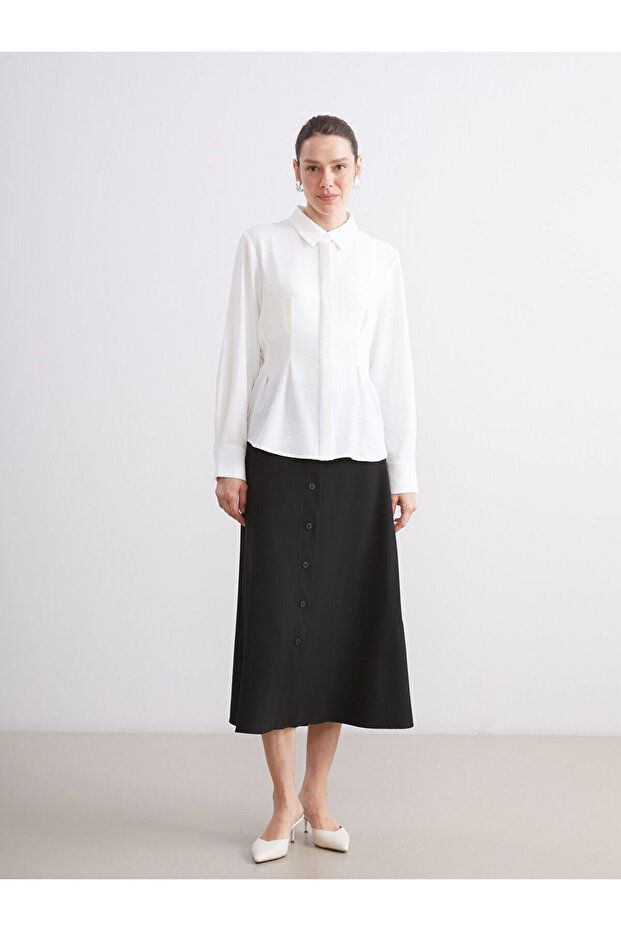 Black Elastic Waist A-Line Skirt