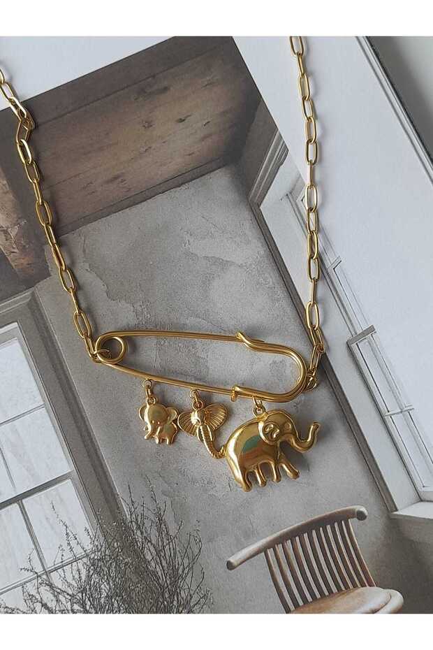 Çelik şans çengel fil kolye - 4