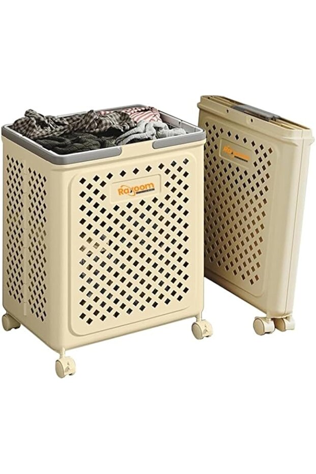 Raxoom Foldable Laundry Basket with 4 Wheels for Dirty Clothes | Modern Design with Upto 50L Storage