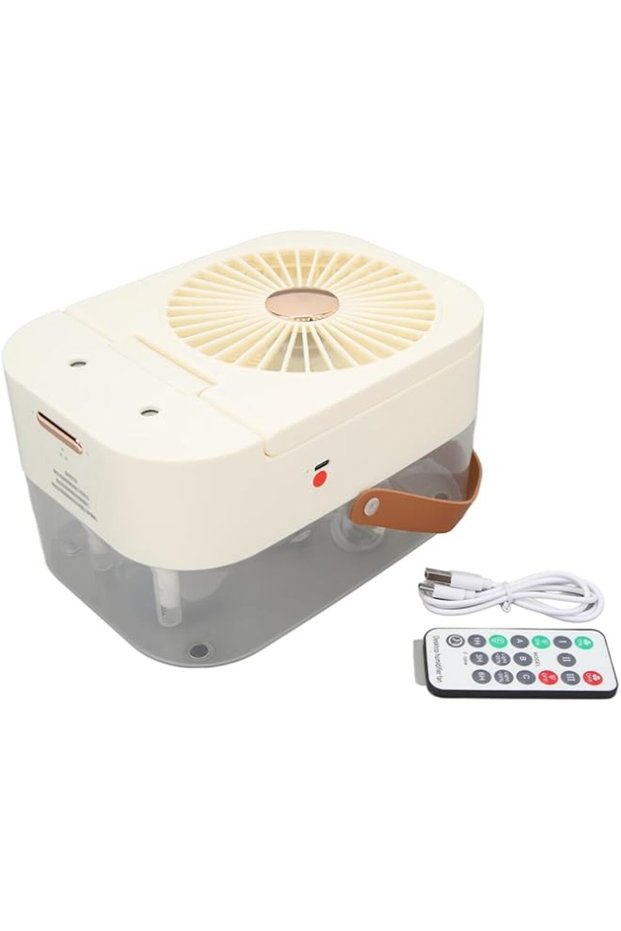 Cryfokt Fan Humidifier, Dual Spray Port Type C 3 Speed Small Desk Humidifier Fan Remote Control ABS