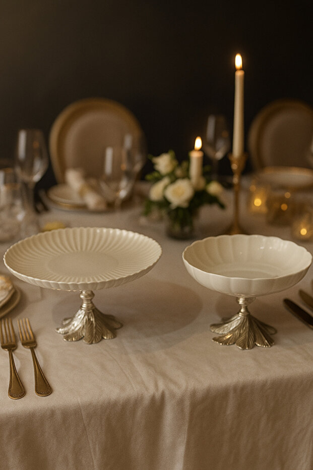 2-Piece Porcelain Presentation Set, Fruit, Dessert, Cookie Presentation Set 21 cm Bowl, 26 cm Presentation Plate