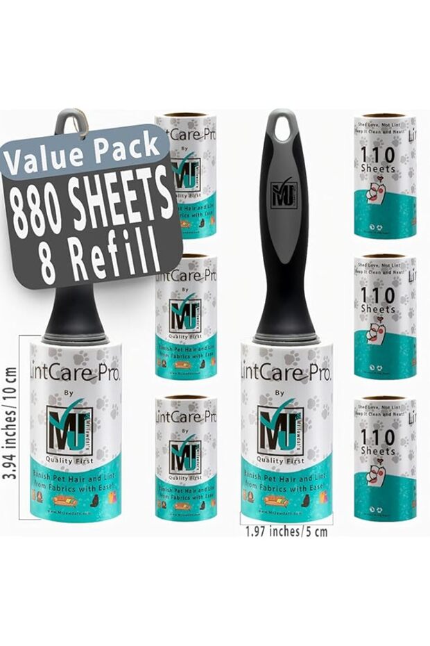 ((Super Sticky)) 880 Sheets 8 lint Roller Refills +2 Handles, Mr.Jawdat's Lint Care Pro is a strong