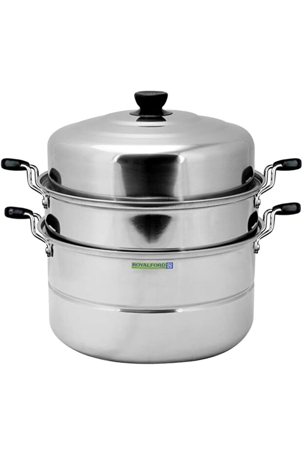Royalford Induction-Safe Stainless Steel Large 3-Tier Food Steamer Pot with Lid| Double Layer Multi